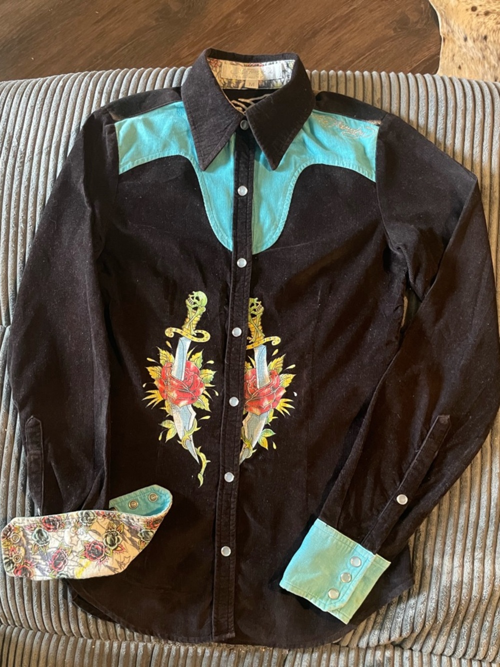 Rare Don Ed Hardy Design Western Shirt Unreleased Christian Audigier Era Tattoo